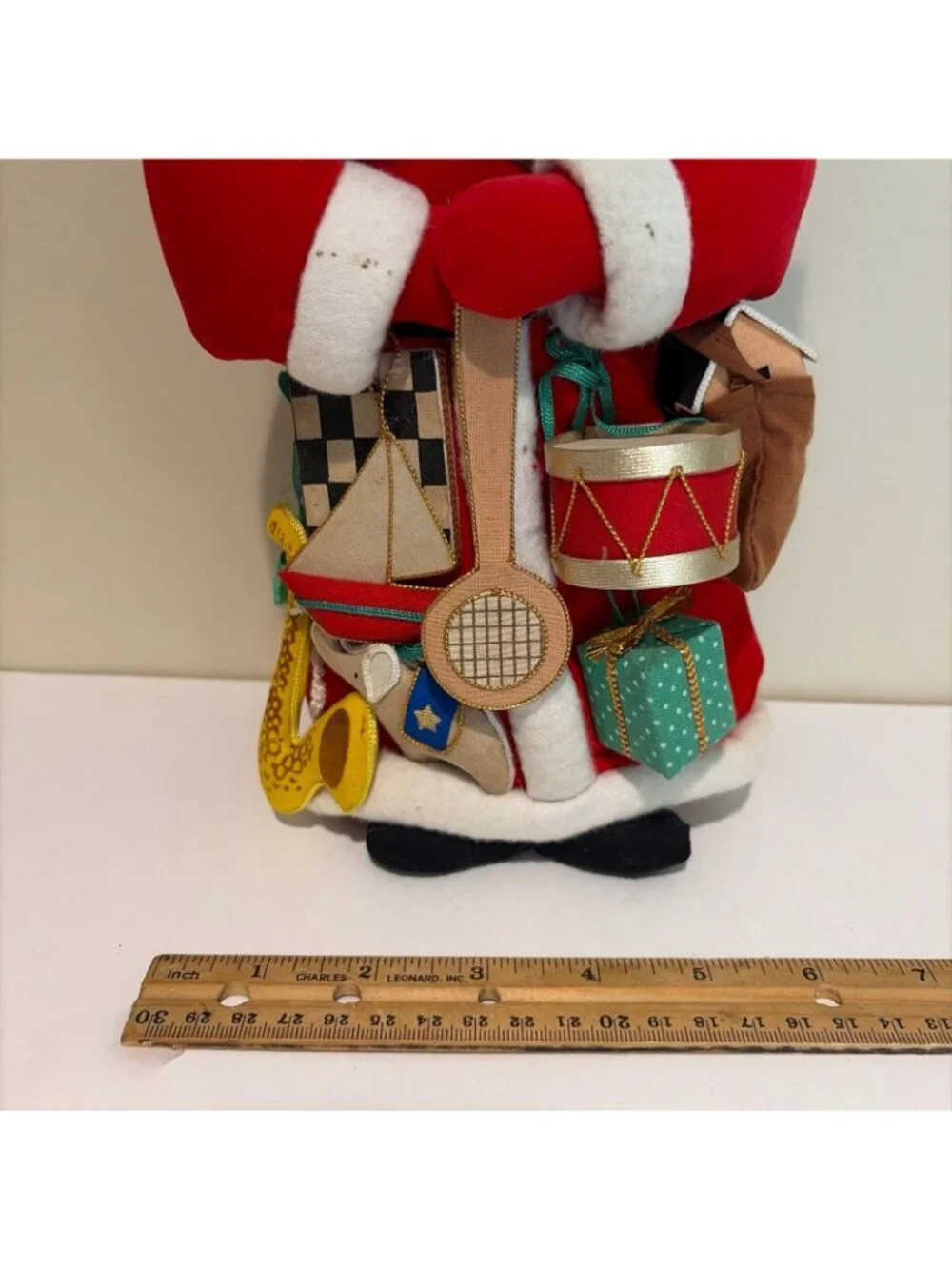 International Christmas Santa Claus Figure Holding Toys Painted Face Hanging 90s